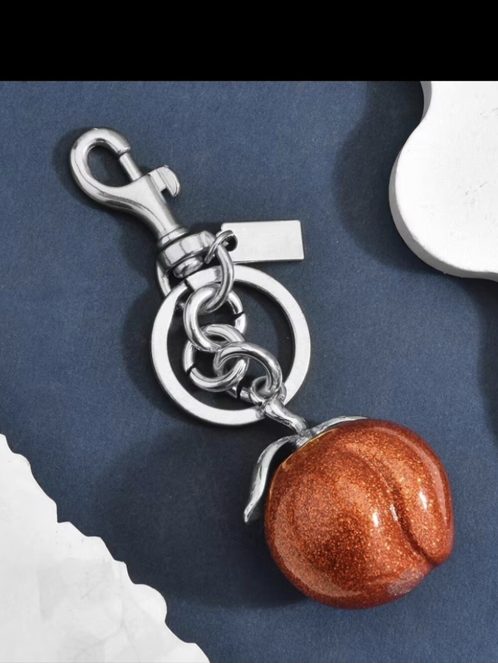 Large Sparkly Peach 🍑 Bag Charm/ Keychain NEW
